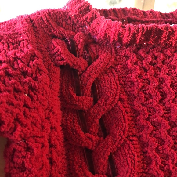 Polly & Friends Red Chenille Sequin and Ribbon Sweater - Picture 4 of 4